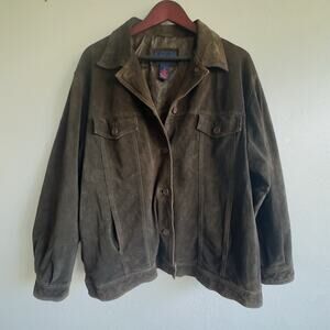 Denim & Co. Genuine Leather Suede Jacket Brown Button Front 1X Womens Coat Plus